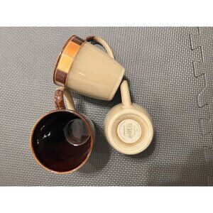 Elite Casa Ceramica Coffee Mugs Set of 3 Beige Brown Tile Rim Gibson